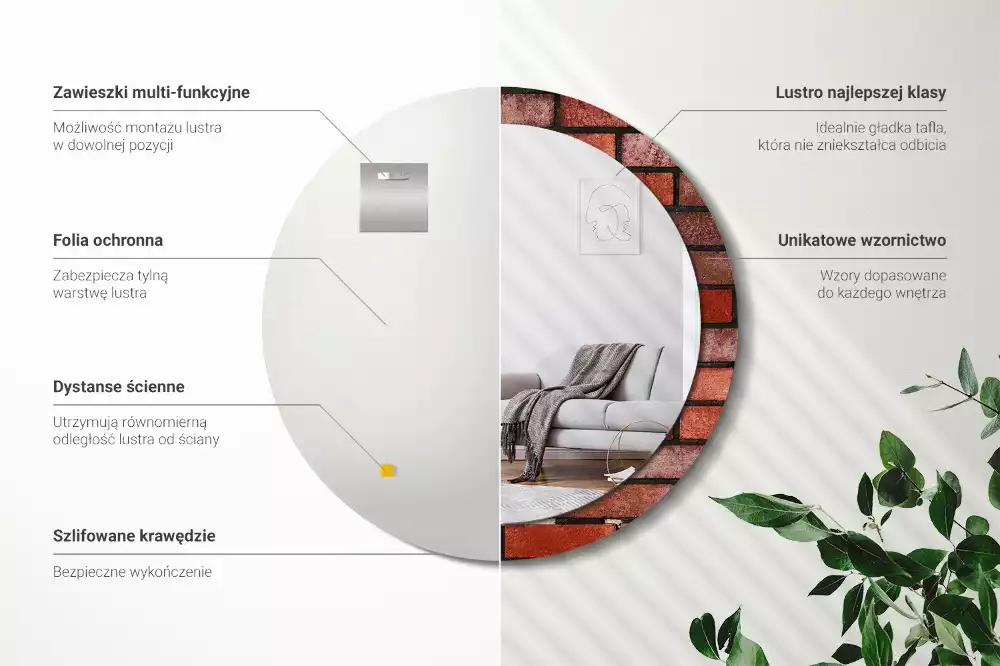 Oglindă cu decor rotundă Cărămidă roșie