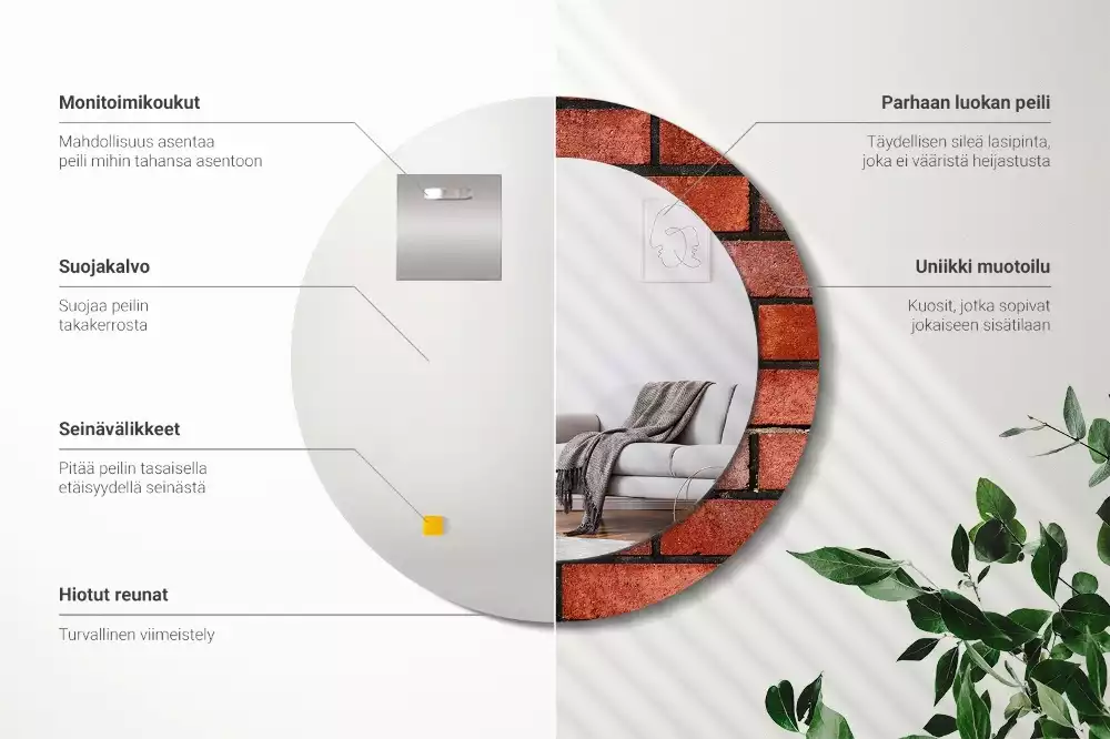 Oglindă cu decor rotundă Cărămidă roșie