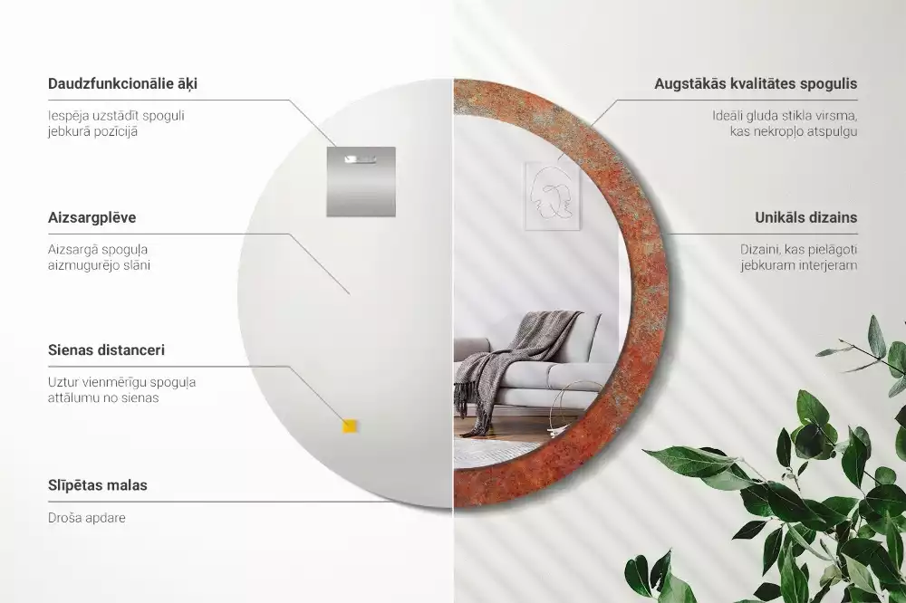 Oglindă rotundă imprimată Metal ruginit