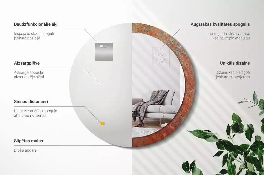 Oglindă rotundă imprimată Metal ruginit