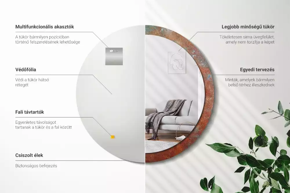 Oglindă rotundă imprimată Metal ruginit