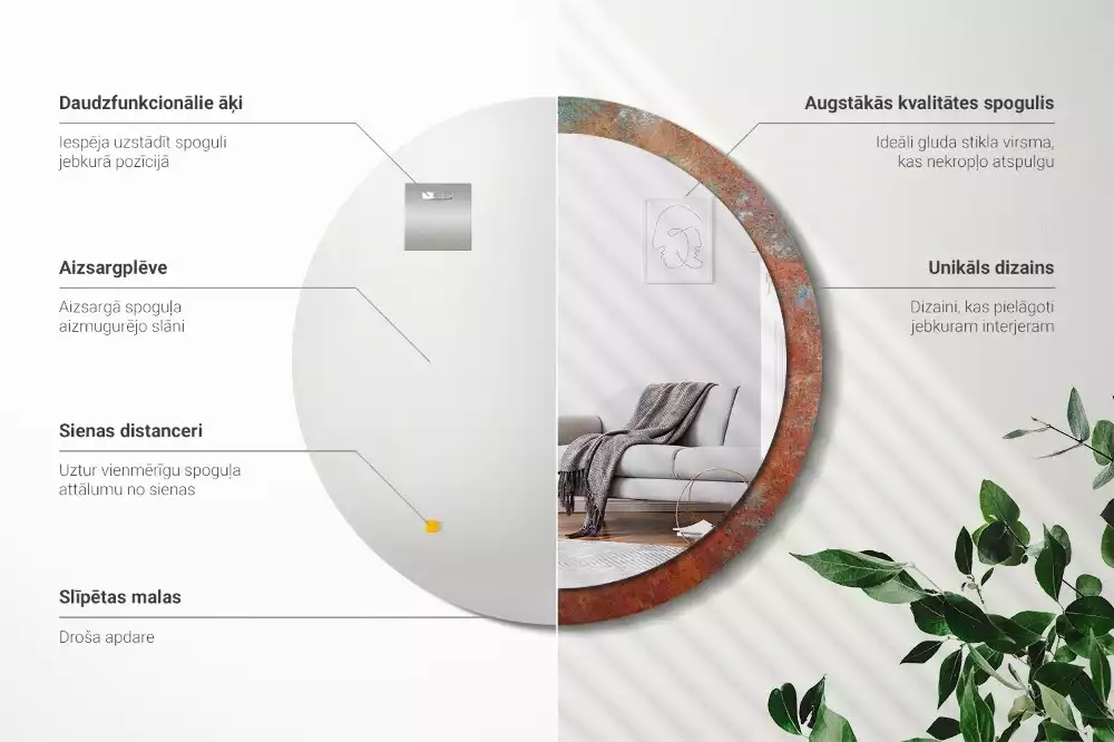 Oglindă rotundă imprimată Metal ruginit