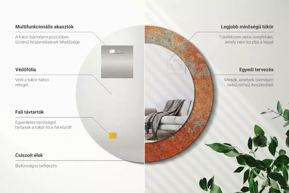 Oglindă rotundă imprimată Metal ruginit