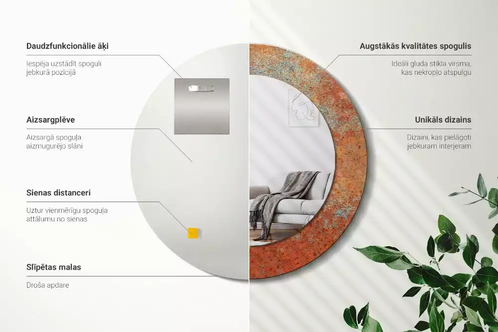 Oglindă rotundă imprimată Metal ruginit