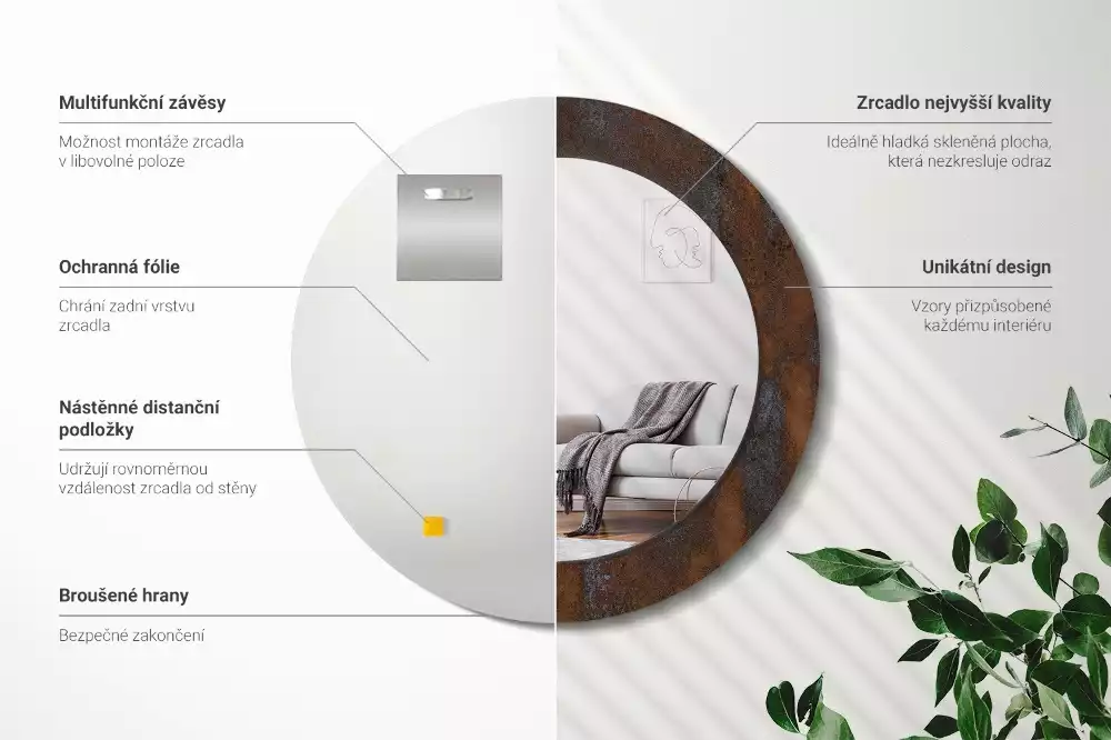 Oglindă cu decor rotundă Metal rustic