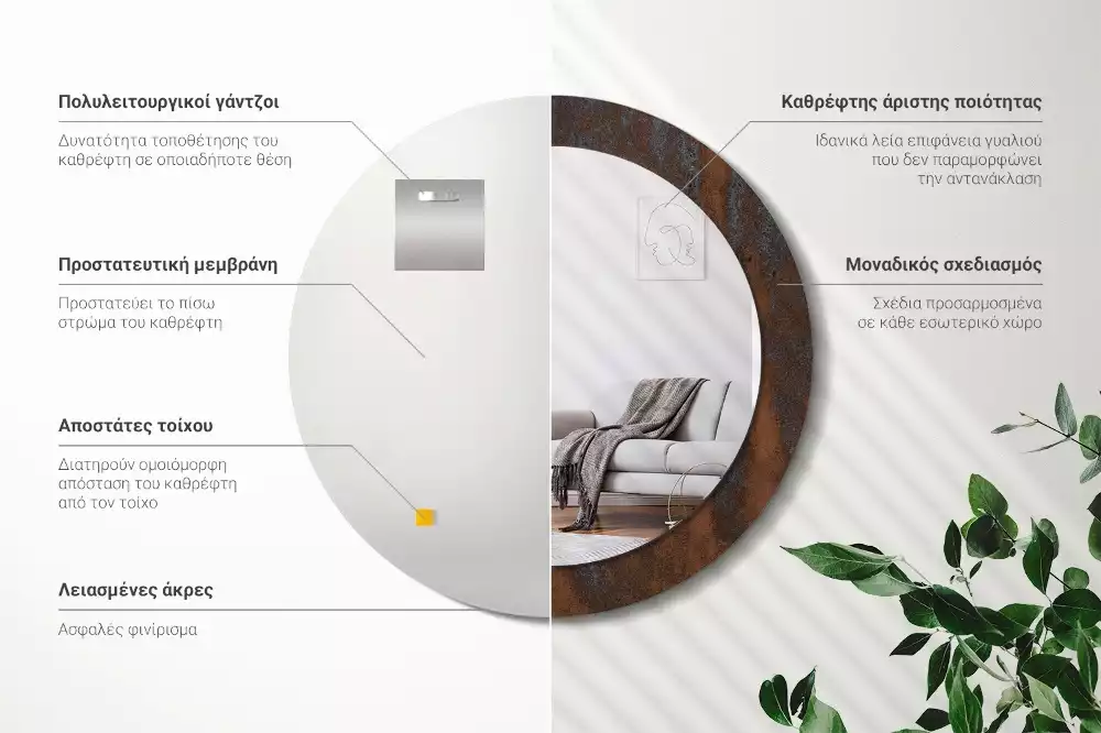 Oglindă cu decor rotundă Metal rustic