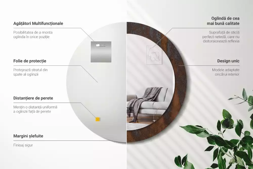 Oglindă cu decor rotundă Metal rustic