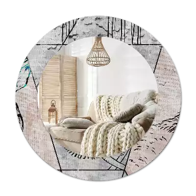 Oglindă rotundă imprimată Abstracție cu animale