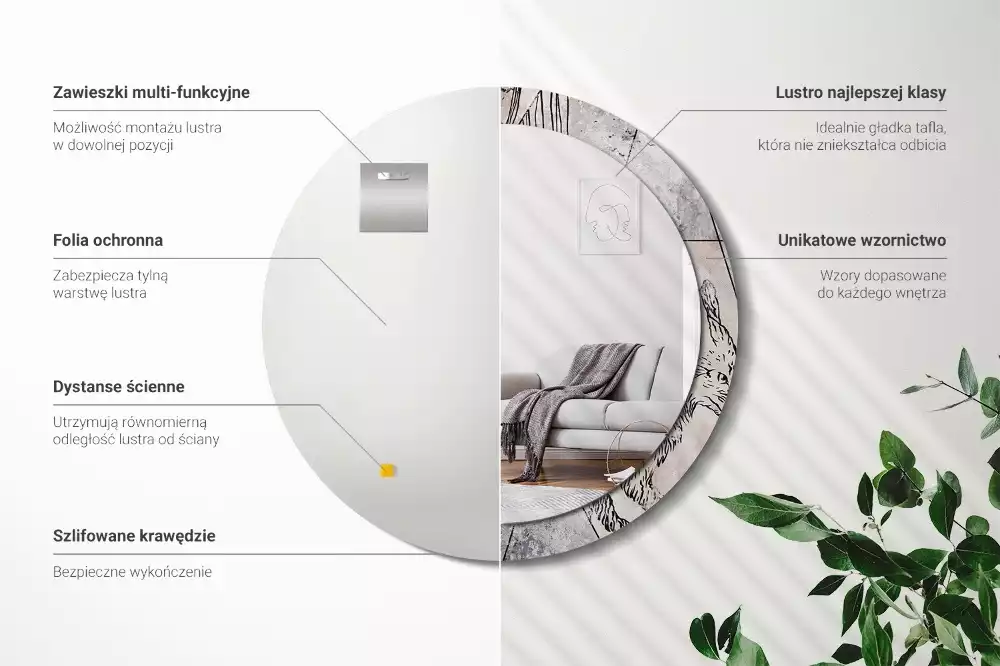 Oglindă rotundă imprimată Abstracție cu animale