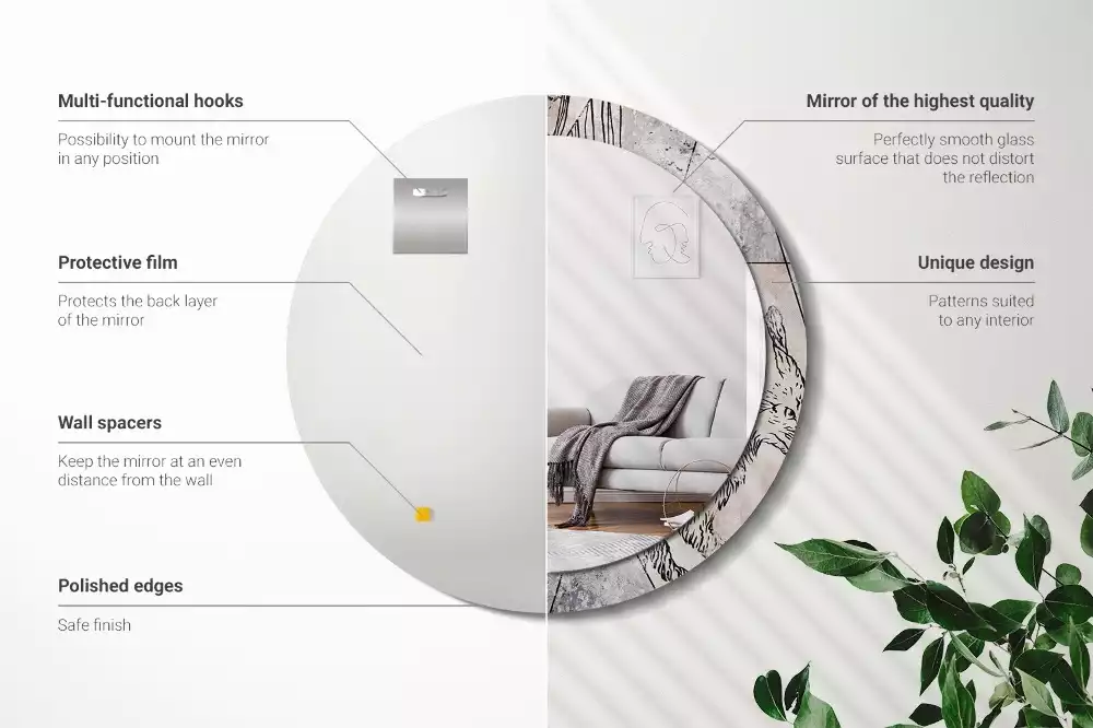 Oglindă rotundă imprimată Abstracție cu animale