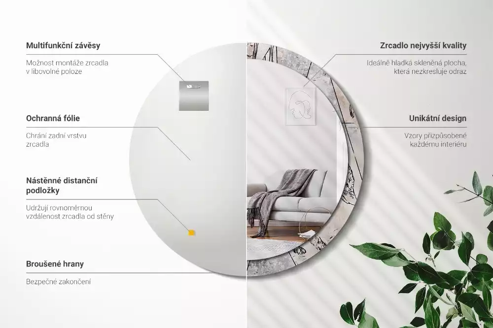 Oglindă rotundă imprimată Abstracție cu animale