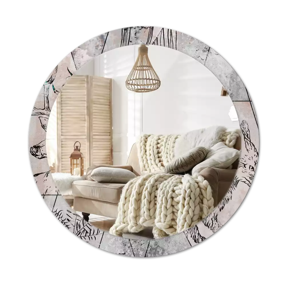 Oglindă rotundă imprimată Abstracție cu animale