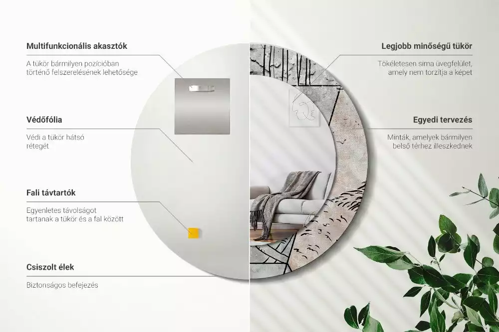 Oglindă rotundă imprimată Abstracție cu animale