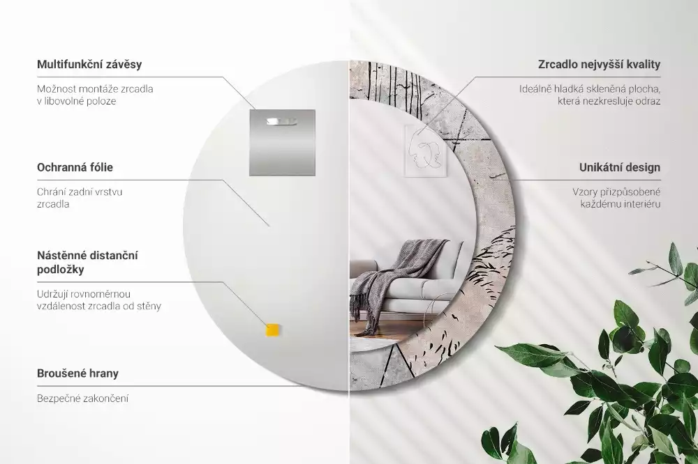 Oglindă rotundă imprimată Abstracție cu animale