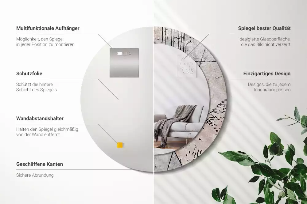 Oglindă rotundă imprimată Abstracție cu animale