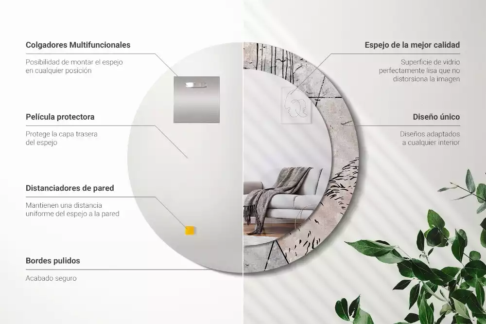 Oglindă rotundă imprimată Abstracție cu animale