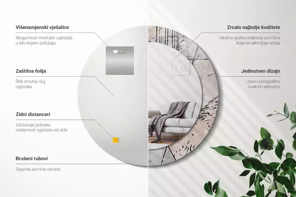 Oglindă rotundă imprimată Abstracție cu animale