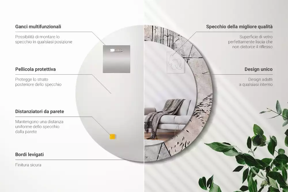 Oglindă rotundă imprimată Abstracție cu animale