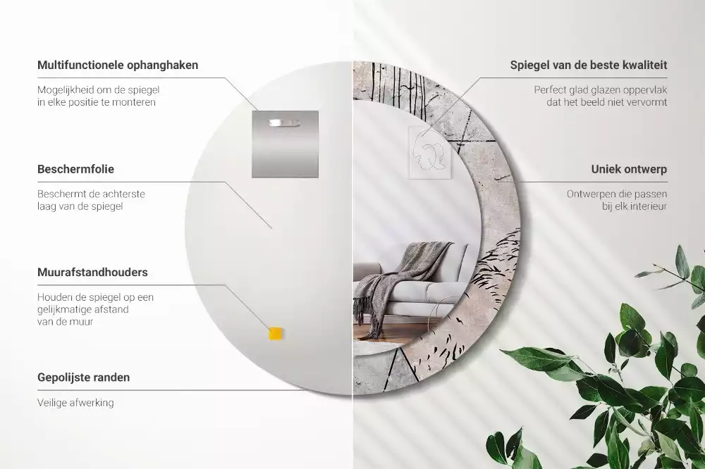 Oglindă rotundă imprimată Abstracție cu animale