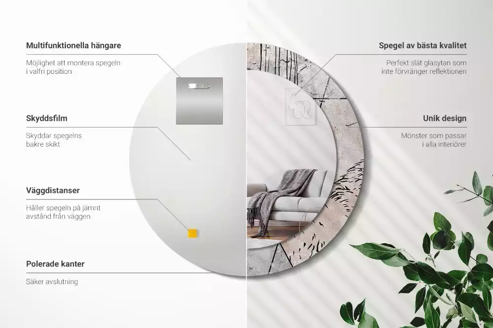 Oglindă rotundă imprimată Abstracție cu animale