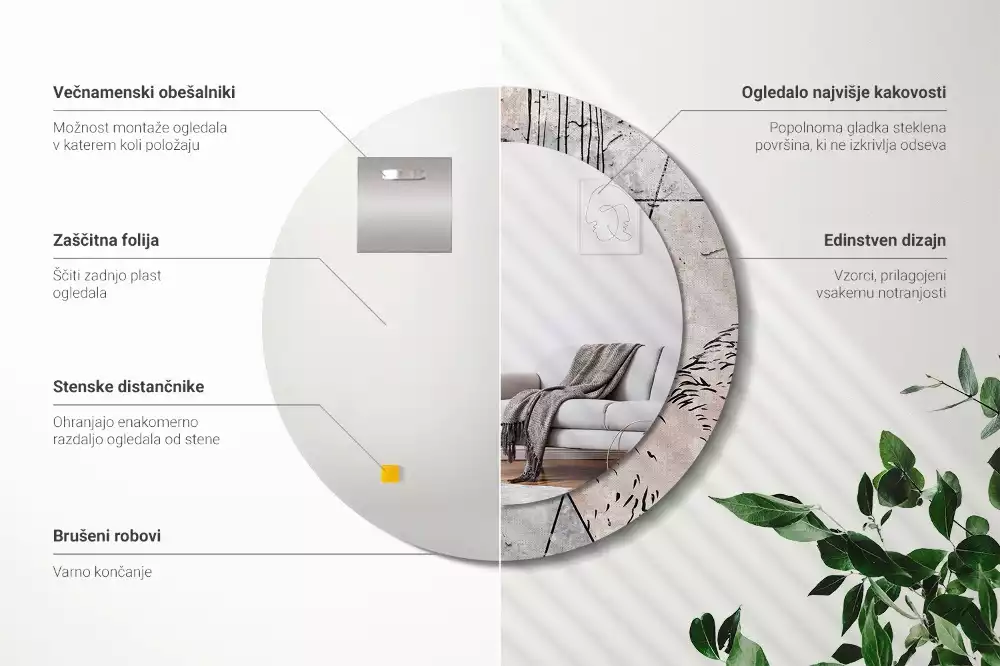 Oglindă rotundă imprimată Abstracție cu animale