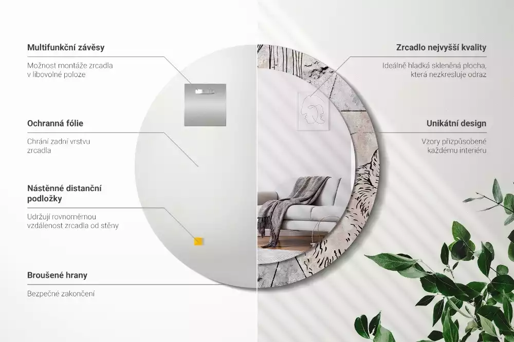 Oglindă rotundă imprimată Abstracție cu animale