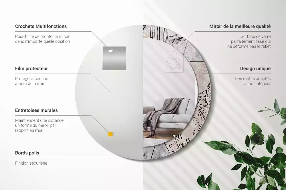 Oglindă rotundă imprimată Abstracție cu animale