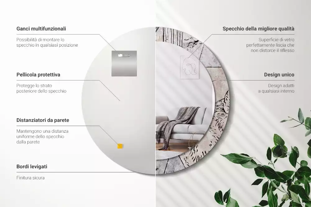 Oglindă rotundă imprimată Abstracție cu animale