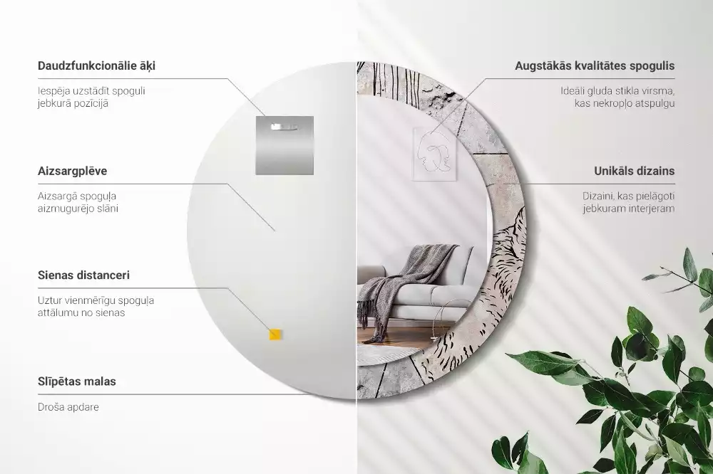 Oglindă rotundă imprimată Abstracție cu animale