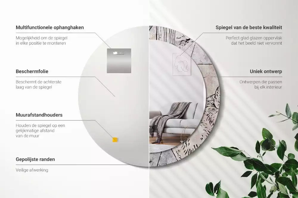 Oglindă rotundă imprimată Abstracție cu animale