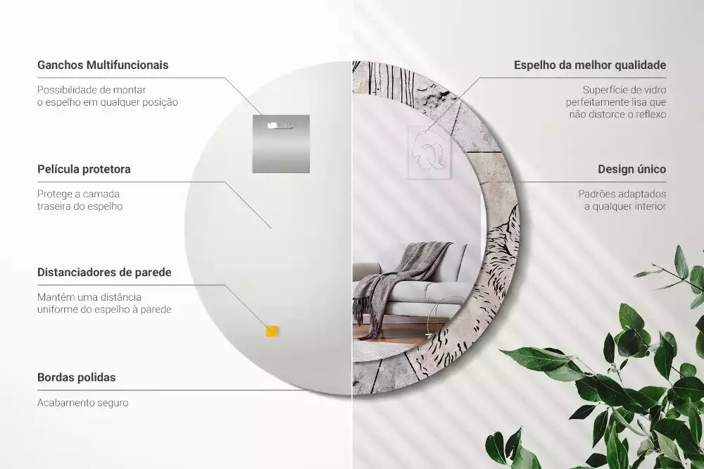 Oglindă rotundă imprimată Abstracție cu animale