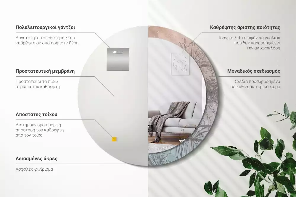 Oglindă cu decor rotundă Flori tropicale