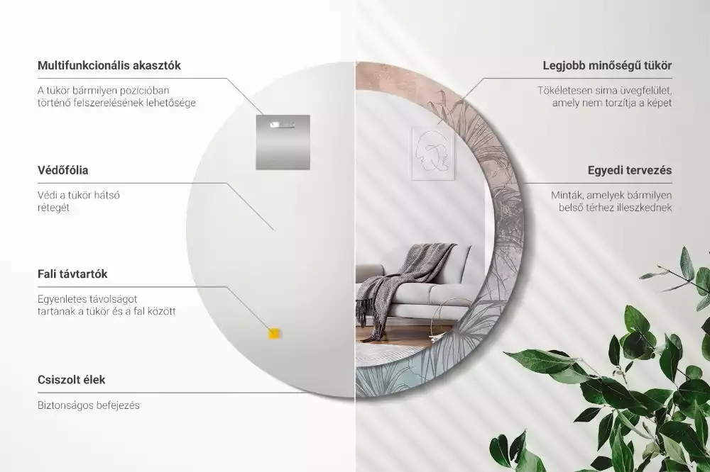 Oglindă cu decor rotundă Flori tropicale