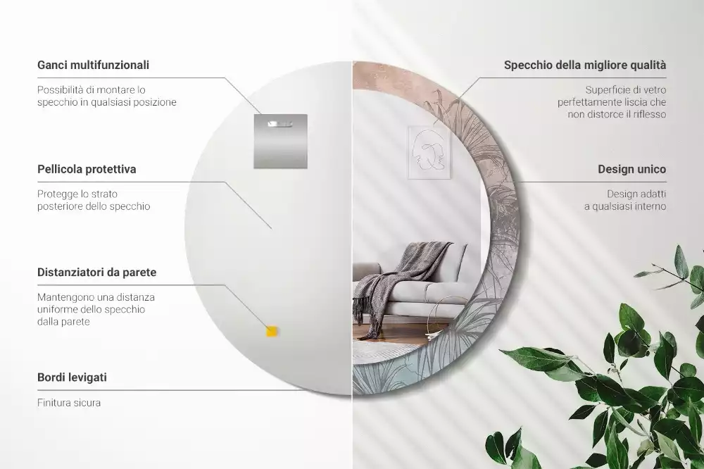 Oglindă cu decor rotundă Flori tropicale