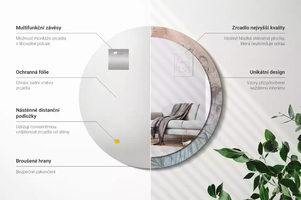 Oglindă cu decor rotundă Flori tropicale