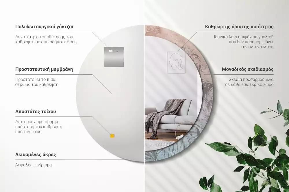 Oglindă cu decor rotundă Flori tropicale