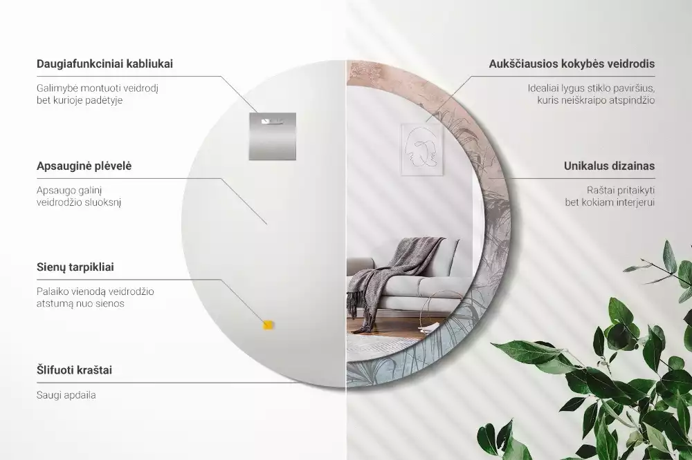 Oglindă cu decor rotundă Flori tropicale