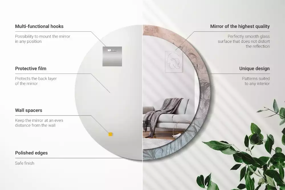 Oglindă cu decor rotundă Flori tropicale