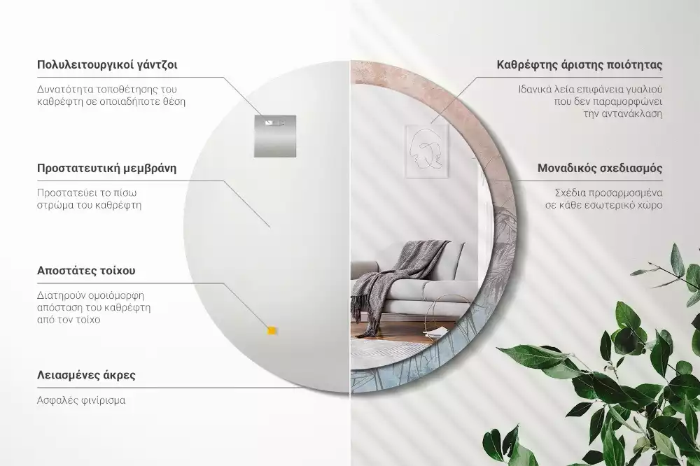 Oglindă cu decor rotundă Flori tropicale