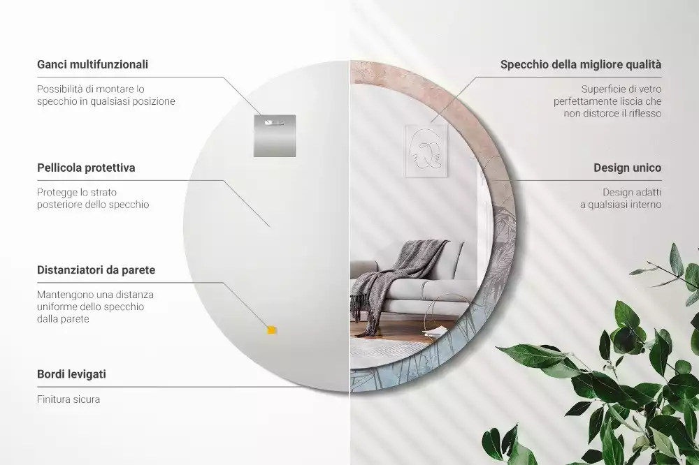 Oglindă cu decor rotundă Flori tropicale