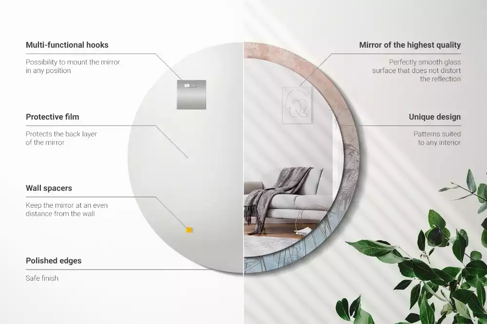 Oglindă cu decor rotundă Flori tropicale