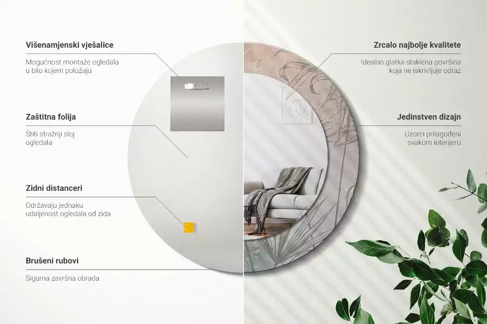 Oglindă cu decor rotundă Flori tropicale