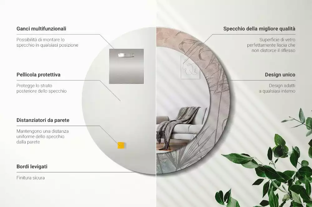 Oglindă cu decor rotundă Flori tropicale