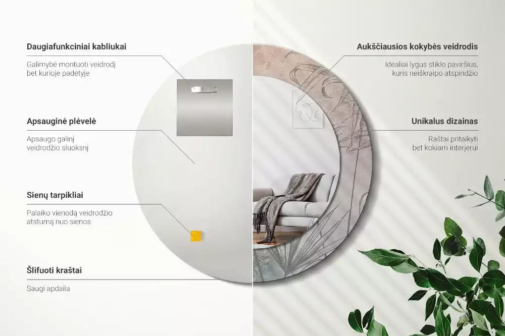 Oglindă cu decor rotundă Flori tropicale