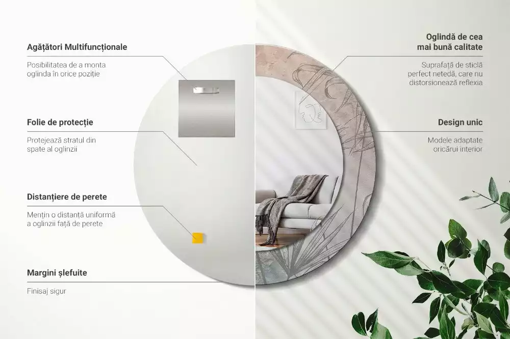 Oglindă cu decor rotundă Flori tropicale