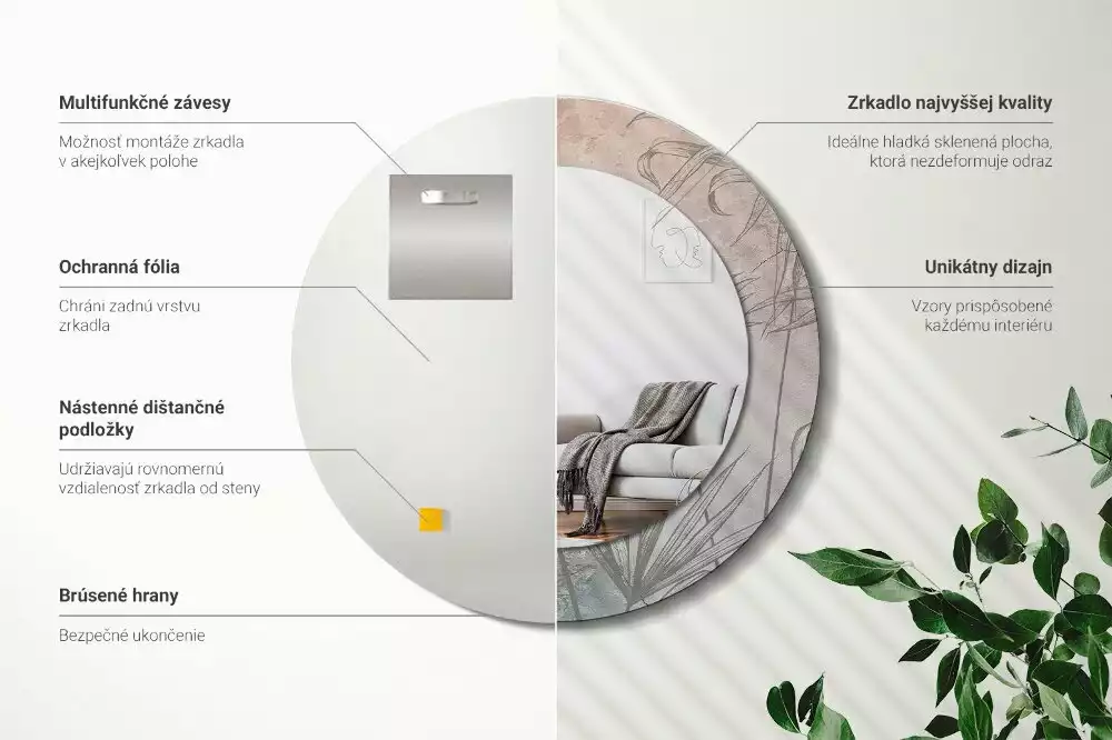 Oglindă cu decor rotundă Flori tropicale