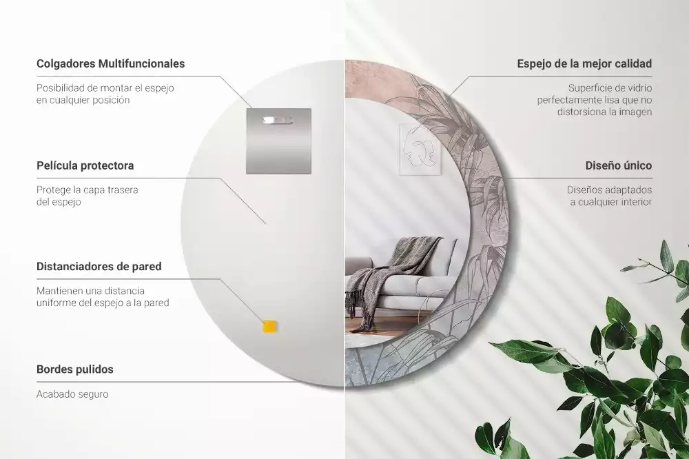 Oglindă cu decor rotundă Flori tropicale