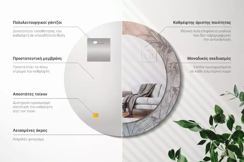 Oglindă cu decor rotundă Flori tropicale