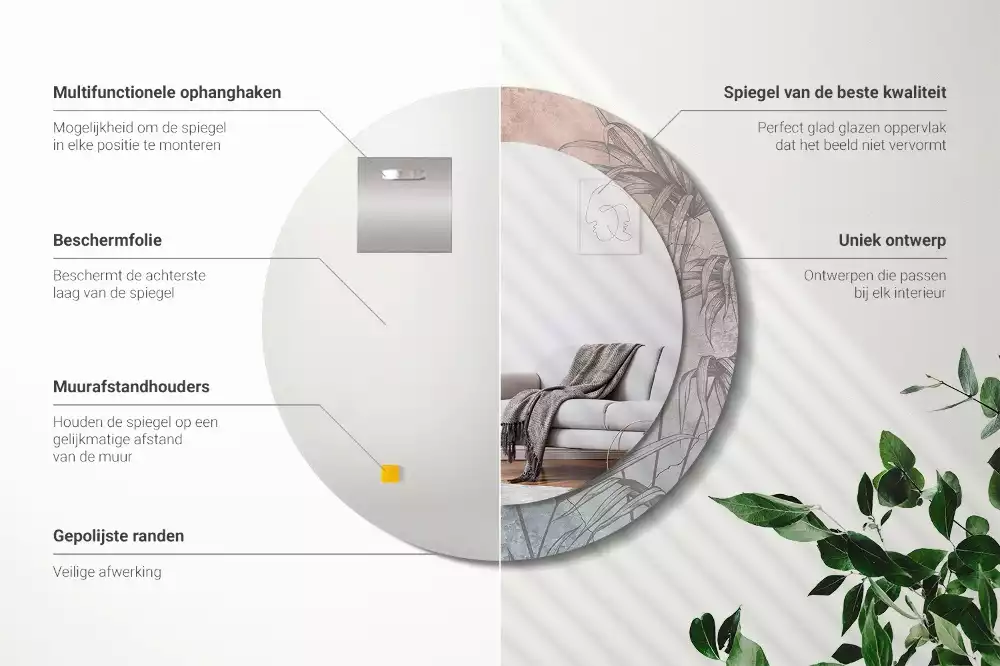 Oglindă cu decor rotundă Flori tropicale