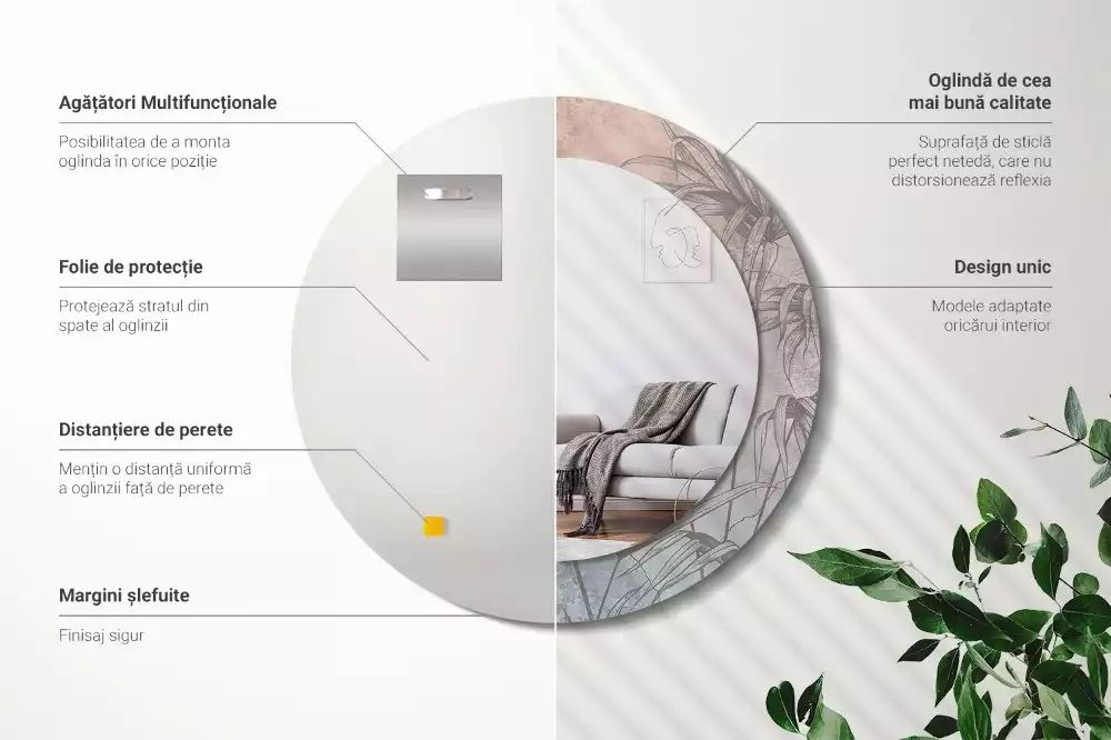 Oglindă cu decor rotundă Flori tropicale